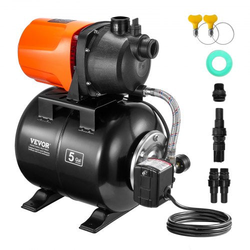 1 HP Shallow Well Pump with Pressure Tank, 1000 GPH/3700 L/H, Automatic Irrigation Water Booster Pump with 164 ft Lift 20/40 PSI Pressure Switch, Thermoplastic Pump Head for Home Garden Lawn