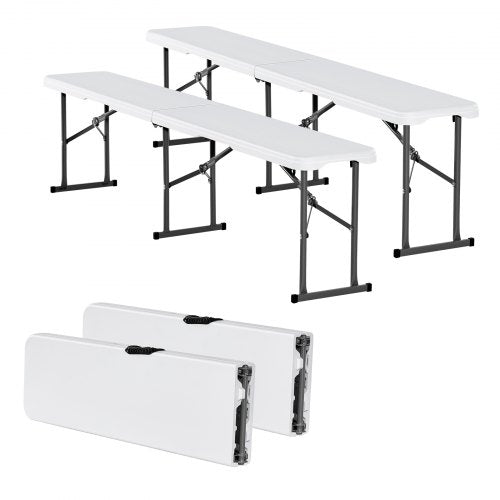 Plastic Folding Bench, 6 ft Portable Bench for Indoor/Outdoor Picnic Party Patio Camping Dining, Foldable Smooth HDPE Seat for Garden Soccer Multipurpose Entertaining Activities, 2 Pack, White