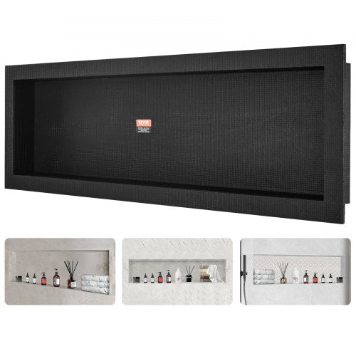 Shower Niche Ready for Tile 16' x 50', Single Shelf Organizer, Square Corners Wall-inserted Niche Recessed, Sealed Protection Modern Soap Storage Niche for Shower Bathroom, Black