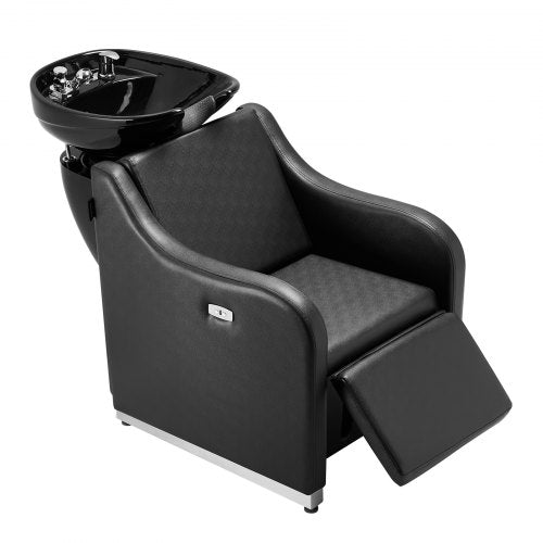 Shampoo Backwash Chair, 661.4LBS Loading Barbershop Hair Washing Station with Electric Adjustable Footrest & Ceramic Bowl, Backwash Salon Shampoo Chair, Beauty Spa Hairdressing Massage Equipment