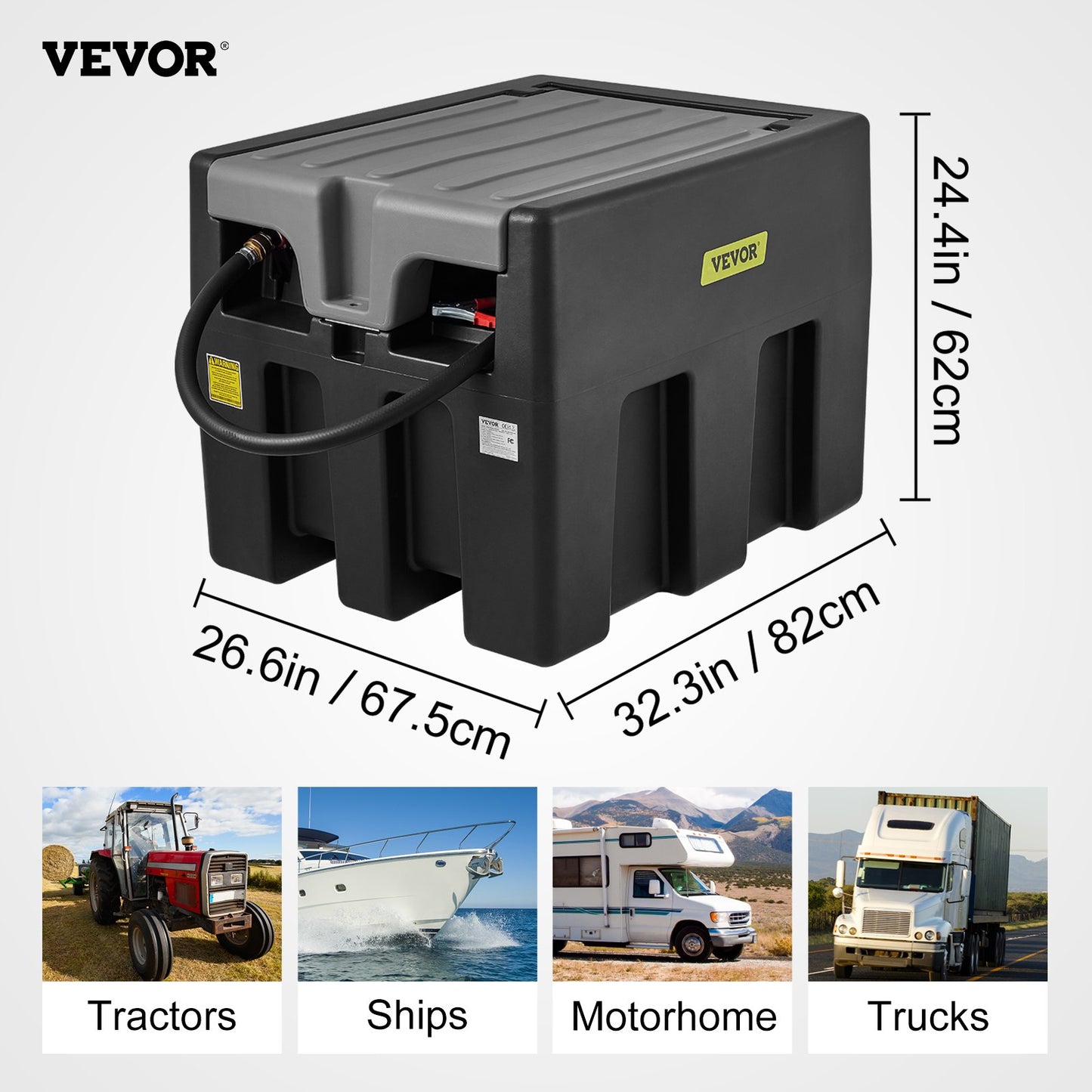 VEVOR Portable Diesel Tank, 58 Gallon Capacity & 10 GPM Flow Rate, Diesel Fuel Tank with 12V Electric Transfer Pump and 13.1ft Rubber Hose, PE Diesel Transfer Tank for Easy Fuel Transportation, Black