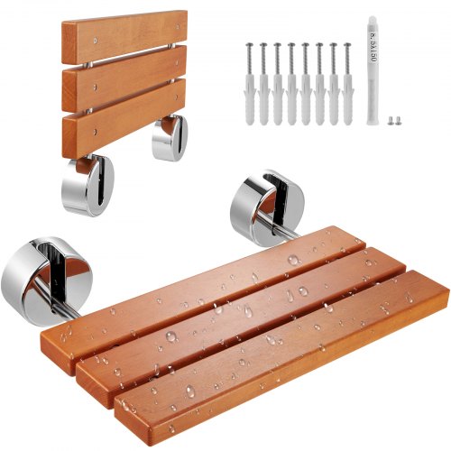 Folding Teak Shower Seat, 20.1' x 13.2' Unfolded, Wall Mounted Fold Up Shower Bench with 440 lbs Load Capacity, Space Saving Home Care Fold Down Shower Chair, for Seniors Pregnant Women Children