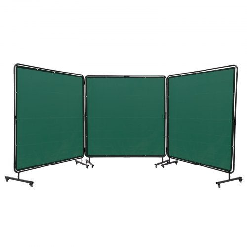 Welding Screen with Frame, 6' x 6' 3 Panel Welding Curtain Screens, Flame-Resistant Vinyl Welding Protection Screen on 12 Swivel Wheels (6 Lockable), Moveable & Professional for Workshop, Green