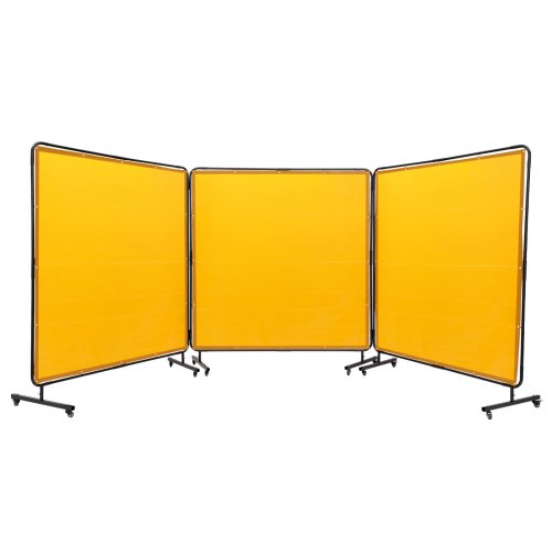 Welding Screen with Frame, 6' x 6' 3 Panel Welding Curtain Screens, Flame-Resistant Vinyl Welding Protection Screen on 12 Swivel Wheels (6 Lockable), Moveable & Professional for Workshop, Yellow