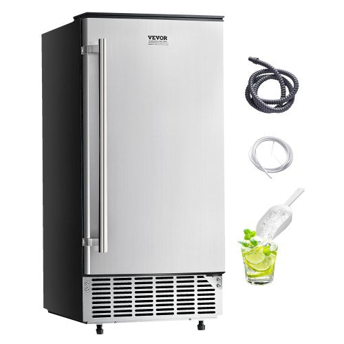 Undercounter Built-in Ice Maker, 80 Lbs/Day Under Counter Ice Maker Machine with Reversible Door Stainless Steel, Freestanding Ice Maker for Commercial Home Kitchen, Electric Drainage