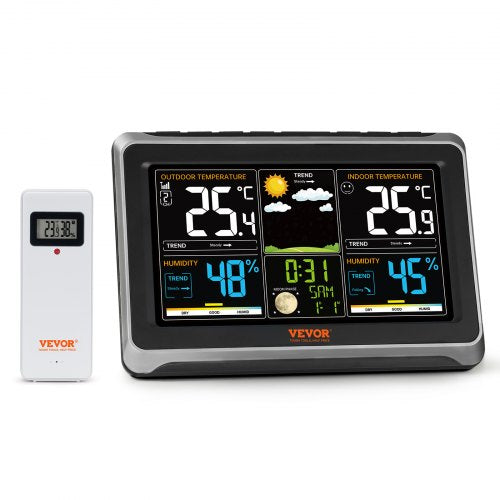 Weather Station Indoor Outdoor, 7.5 in Color Display, Wireless Digital Home Weather Station, with Sensor Atomic Clock Adjustable Backlight Forecast Data Calendar Alarm Alert Temperature-NO WIFI