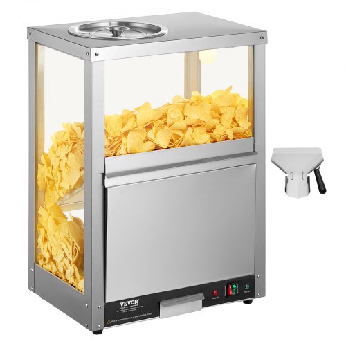 Commercial Nacho Chip Warmer, 84.5QT Chip Warmer Machine with Heating Base and Warming Light, Nacho Machine with Deflection Board, Stainless Steel, for Nacho Chips, Popcorn, Potato Chips, Peanut