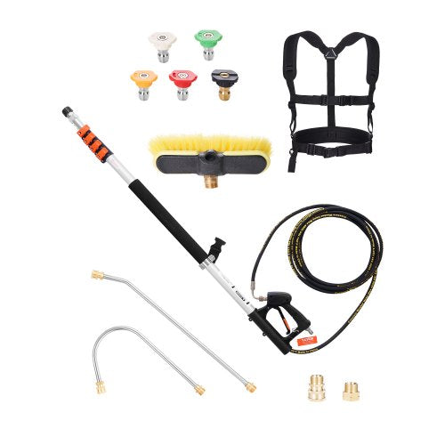 Pressure Washer Telescoping Wand, 18 ft, 4000 psi, Telescopic Spray Wand with Power Washer Extension Wands, Gutter Cleaner, Brush Head, 5 Spray Nozzle Tips, Adapter and Adjustable Support Belt