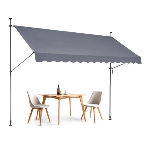 138 x 47' Patio Awning Retractable, Awning Sunshade Shelter with Manual Crank Handle, Outdoor Patio Canopy Sunsetter Deck, Adjustable Height from 86 to 122 in, for Patio/Balcony/Yard, Dark Gray
