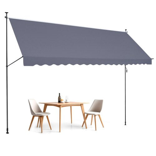 178 x 47' Patio Awning Retractable, Awning Sunshade Shelter with Manual Crank Handle, Outdoor Patio Canopy Sunsetter Deck, Adjustable Height from 86 to 122 in, for Patio/Balcony/Yard, Dark Gray