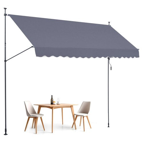 157 x 47' Patio Awning Retractable, Awning Sunshade Shelter with Manual Crank Handle, Outdoor Patio Canopy Sunsetter Deck, Adjustable Height from 86 to 122 in, for Patio/Balcony/Yard, Dark Gray