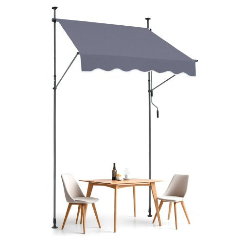59 x 47' Patio Awning Retractable, Awning Sunshade Shelter with Manual Crank Handle, Outdoor Patio Canopy Sunsetter Deck, Adjustable Height from 86 to 122 in, for Patio/Balcony/Yard, Dark Gray