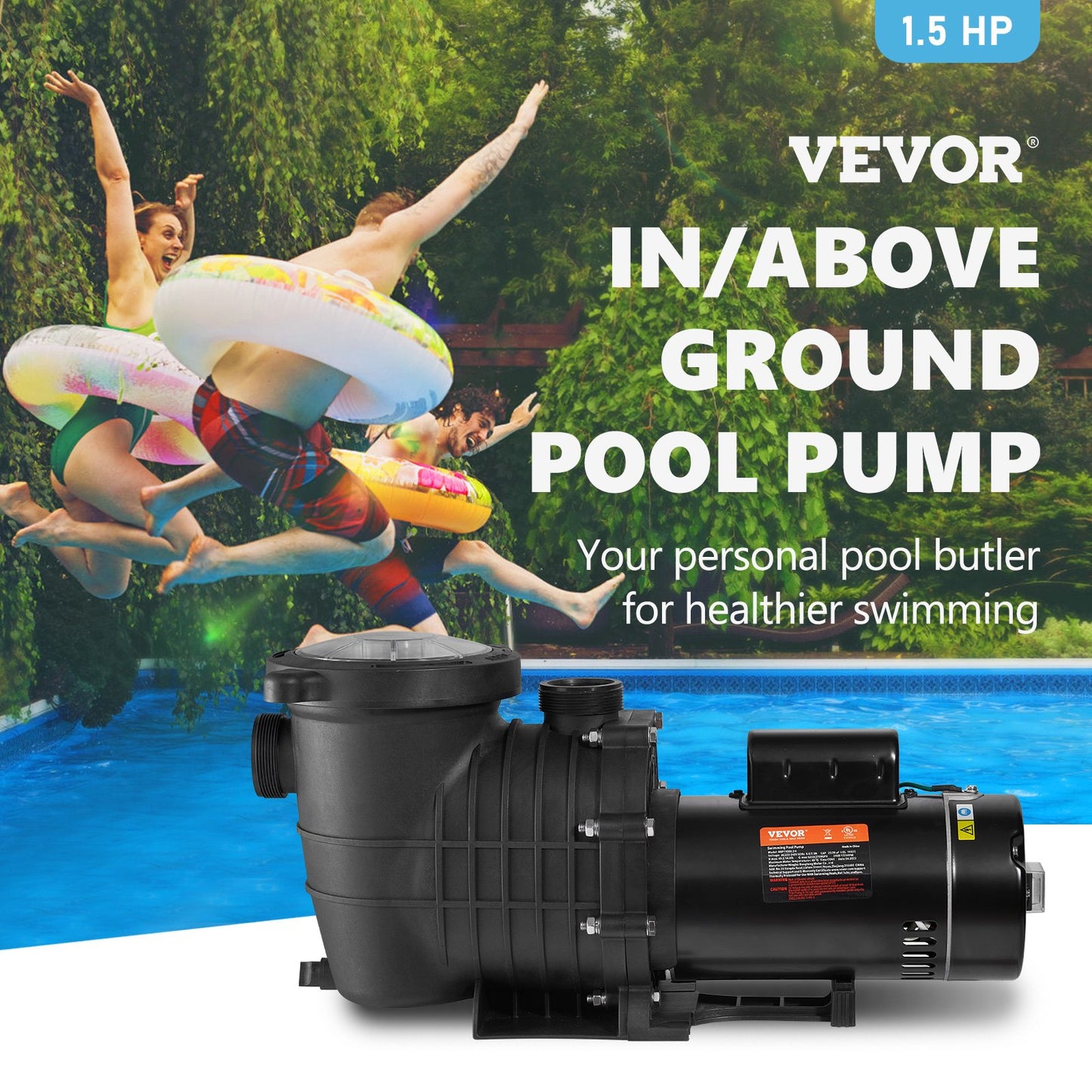 VEVOR Pool Pump 1.5HP 230V, Variable Dual Speed Pumps 1100W for Above Ground Pool, Strainer Filter Basket, 5400 GPH Max. Flow, Energy Saving Swimming Pool Pump