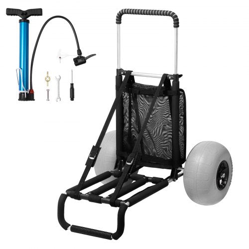 VEVOR Beach Dolly with Big Wheels for Sand, 29.9 x 15.4 Cargo Deck, w/ 12 Balloon Wheels, 165LBS Loading Capacity Folding Sand Cart & 27 to 44.7 Adjustable Height, Heavy Duty Cart for Beach