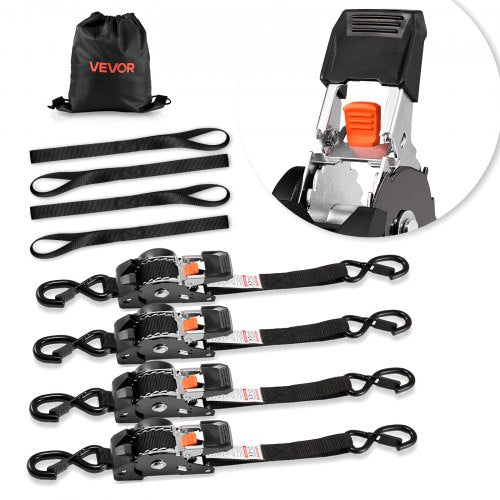 Retractable Ratchet Straps, 1 in x 6 ft, Tie Down Straps with S Hooks, 1200 lbs Break Strength, 4 Soft Loops, Tie Down Ratcheting for Moving, Trailers, Motorcycles, Kayaks, Car Roof, 4 Pack