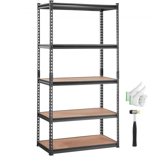 Storage Shelving Unit, 5-Tier Adjustable, 2000 lbs Capacity, Heavy Duty Garage Shelves Metal Organizer Utility Rack, Black, 35' L x 18' W x 71' H for Kitchen Pantry Basement Bathroom Laundry