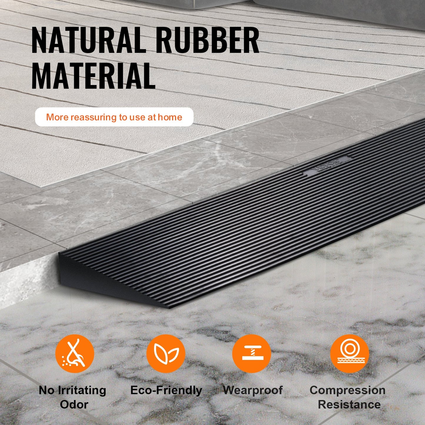 VEVOR 1.2 Rise Cuttable Threshold Ramp for Sweeping Robot, 35.4 Wide Natural Rubber Wheelchair Ramp, Non-Slip Solid Rubber Ramp with Double-Sided Tape for Doorways,Driveways,Bathroom,Smooth Tile