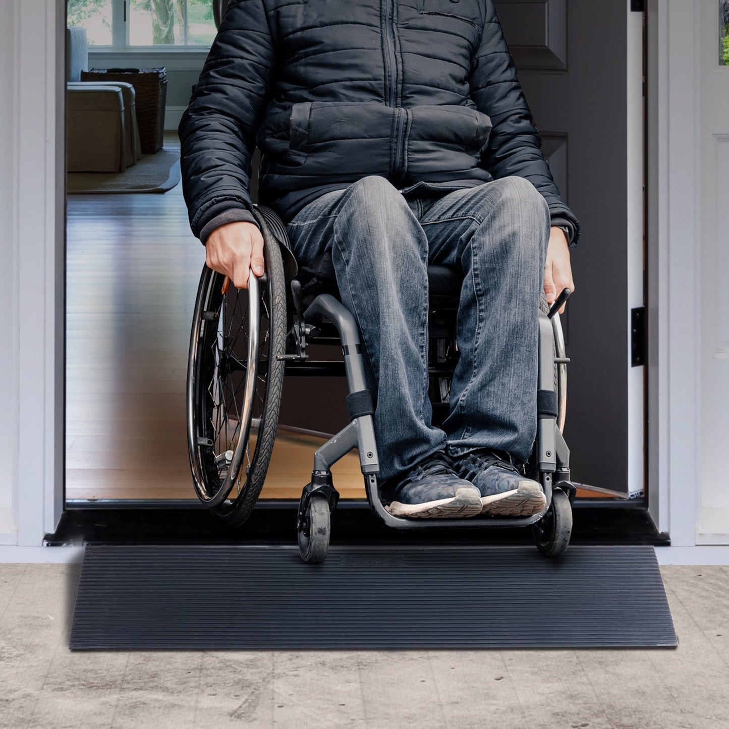 VEVOR 1.2 Rise Cuttable Threshold Ramp for Sweeping Robot, 35.4 Wide Natural Rubber Wheelchair Ramp, Non-Slip Solid Rubber Ramp with Double-Sided Tape for Doorways,Driveways,Bathroom,Smooth Tile