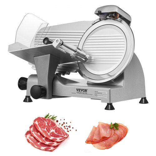 Meat Slicer, 340W Electric Deli Food Slicer with 10' SUS420 Stainless Steel Blade and Built-in Sharpening Stone, 0-0.6 inch Adjustable Thickness for Commercial and Home Use, Cut Meat and Cheese