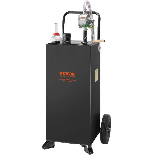 30 Gallon Gas Caddy, Fuel Storage Tank with Wheels, Portable Fuel Caddy with Manuel Transfer Pump, Gasoline Diesel Fuel Container for Cars, Lawn Mowers, ATVs, Boats, More, Black