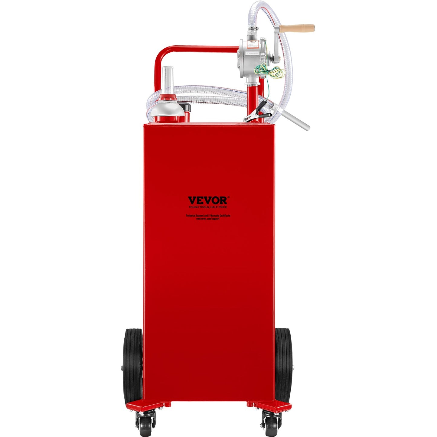 VEVOR 30 Gallon Fuel Caddy, Gas Storage Tank & 4 Wheels, with Manuel Transfer Pump, Gasoline Diesel Fuel Container for Cars, Lawn Mowers, ATVs, Boats, More, Red