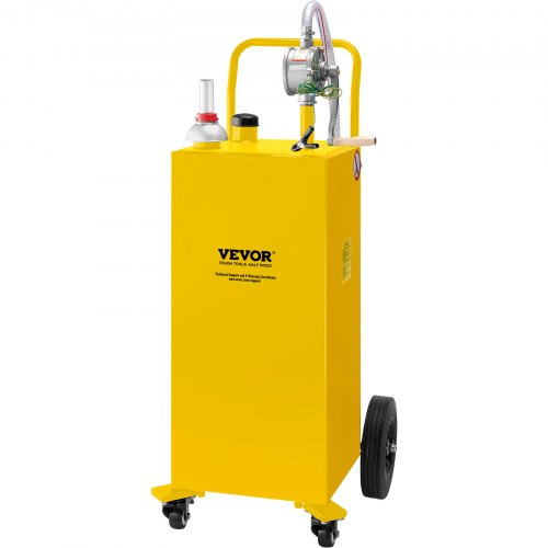Fuel Caddy, 35 Gallon, Gas Storage Tank on 4 Wheels, with Manuel Transfer Pump, Gasoline Diesel Fuel Container for Cars, Lawn Mowers, ATVs, Boats, More, Yellow