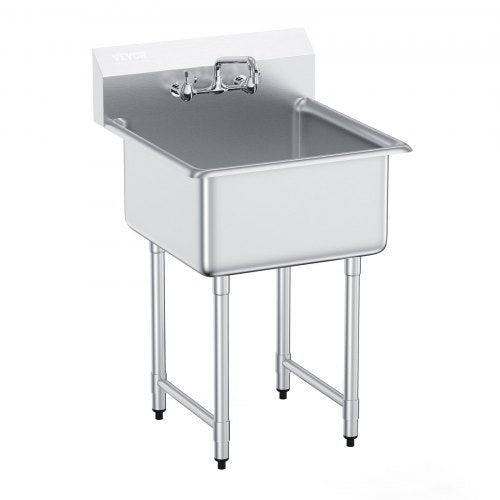 Stainless Steel Prep & Utility Sink, 1 Compartment Free Standing Small Sink Include Faucet & legs, 27'x41' Commercial Single Bowl Sinks for Garage, Restaurant, Kitchen, Laundry