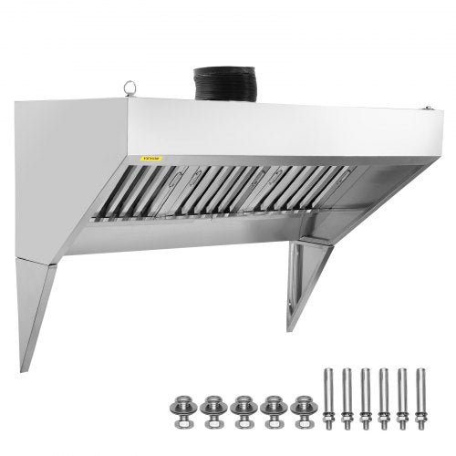 Commercial Exhaust Hood, 6FT Food Truck Hood Exhaust, 201 Stainless Steel Concession Trailer Hood with 3 Detachable U-shaped Grid Oil Filter Mesh, Rust Resistant Vent Hood for Kitchen Restaurant