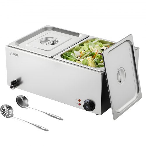 24QT Commercial Food Warmer, 2-Pan Electric Steam Table, 1200W Professional Countertop Stainless Steel Buffet Bain Marie with 86-185¡ãF Temp Control for Catering, Buffet, Parties, Restaurants