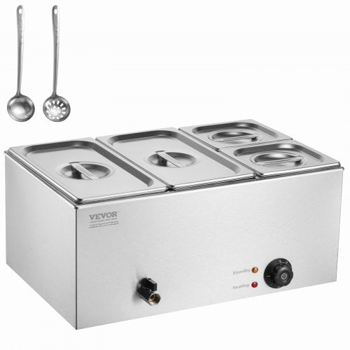4-Pan Commercial Food Warmer, 16.4QT Electric Steam Table, 1200W Professional Countertop Stainless Steel Buffet Bain Marie with 86-185¡ãF Temp Control for Catering and Restaurants, Silver