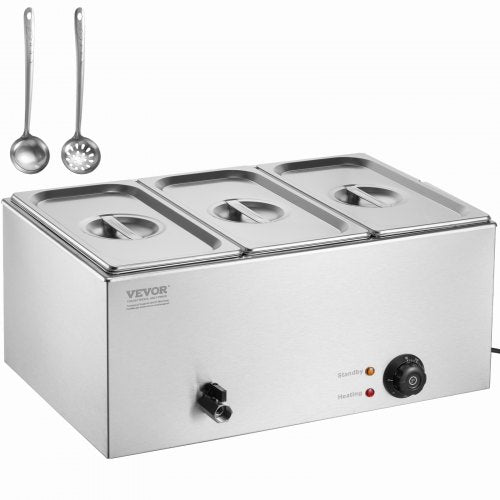 3-Pan Commercial Food Warmer, 17.4QT Electric Steam Table, 1200W Professional Countertop Stainless Steel Buffet Bain Marie with 86-185¡ãF Temp Control for Catering and Restaurants, Silver
