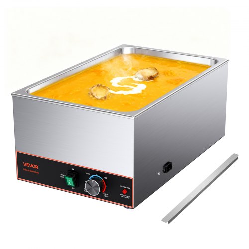 Commercial Food Warmer, 1500W Electric Stainless Steel Steam Food Warmer, Fast Heating Countertop Buffet Bain Marie with Power Cord & Divider Strip, for Catering, Restaurants, Parties, Buffets