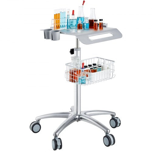 Medical Cart, Salon Cart with Wheels, Mobile Trolley Cart 26.77'-42.91' Height Adjustable, Metal Salon Stations for Hair Stylist, Rolling Desktop Lab Cart for Clinic, Beauty and Salon