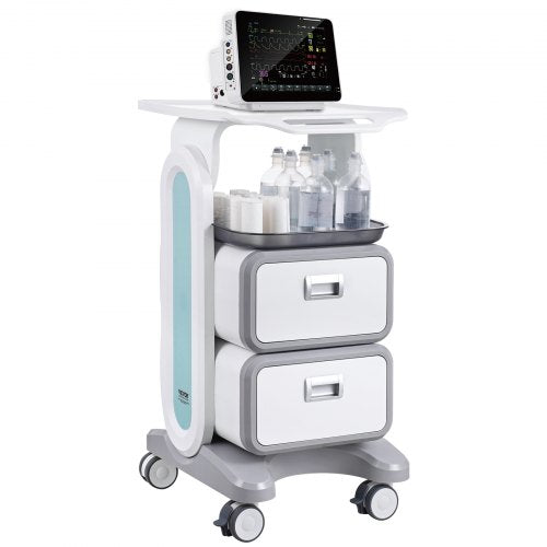 3 Tiers Lab Carts, Lab Utility Cart with 2 Drawers & 1 Top Tray, Mobile Medical Cart with ABS Material, Lab Rolling Cart with 4 Silent Wheels for Lab, Clinic, Hospital, Salon, White