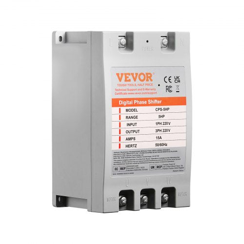 3 Phase Converter - 5HP 15A 220V Single Phase to 3 Phase Converter, Digital Phase Shifter for Residential and Light Commercial Use, 220V Input/Output (One Converter for One Motor Only)
