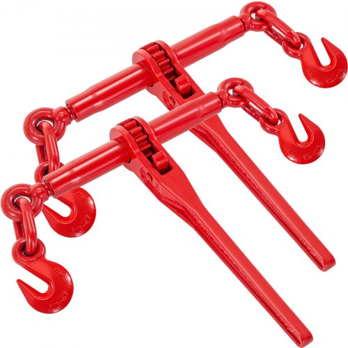 9215LBS 3/8\' ¨C 1/2\' Ratchet Binders 9,215 LBS Secure Working Load, G70 Hooks and Adjustable Length, for Grade 70-80 Chains, Tie Down, Hauling, Towing, 2-Pack, Red