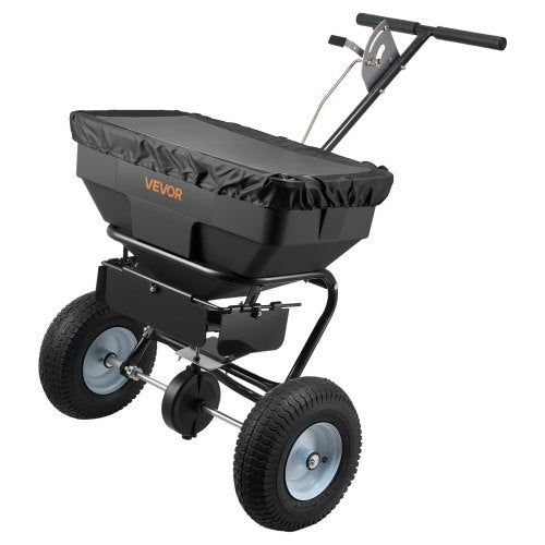 Walk-Behind Spreader, 12ft Spreading Width, Push Broadcast Spreader with 13' All-Terrain Tires, Adjustable Flow Control, 130lbs Capacity Hopper, Lawn Spreaders for Fertilizer Seed Ice Melt