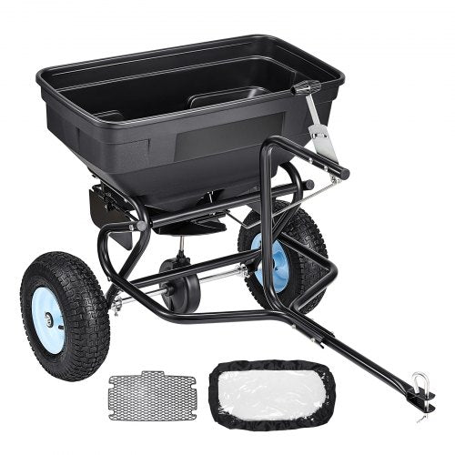 Tow Behind Broadcast Spreader, 130LBS Capacity, Tow/Push Garden Spreader with 13 in Tires, 30 Adjustable Setting & 9.8 ft Spreading Width, Lawn Spreaders for Seed, Fertilizer, Salt, Ice Melt