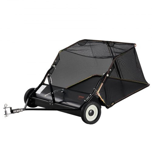 42-inch Lawn Sweeper Tow Behind, 12 cu.ft. Large Pull Behind Grass Sweeper, Heavy Duty Leaf & Grass Collector with Dumping Rope Design, Adjustable Sweeping Height for Picking Up Debris & Grass
