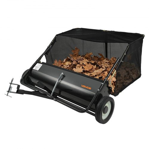 Tow Behind Lawn Sweeper, 44 in Pull Behind Lawn Sweeper, 25 cu. ft Large Capacity Leaf & Grass Collector, Heavy Duty Garden Sweeper with Adjustable Sweeping Height for Yard, Lawn, Farm