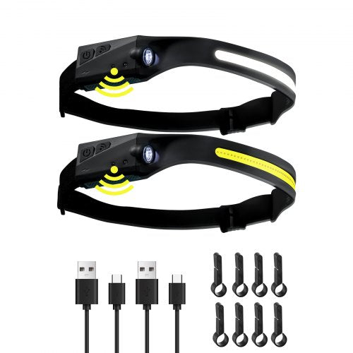 2PCS Rechargeable Headlamp, 350 lumens 230¡ã Wide Beam, 6 Lighting Modes IPX4 Waterproof LED Head Lamp, with Motion Sensor for Camping, Hiking, Running, Repairing, Fishing, Cycling