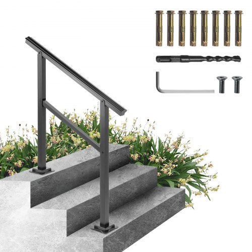 VEVOR Outdoor Handrail 165LBS Load Handrail Outdoor Stairs Aluminum Stair Handrail 36 x 35 Outdoor Stair Railing Transitional Range from 0 to 30¡ã Staircase Handrail Fits 2-3 Steps with Screw Kit