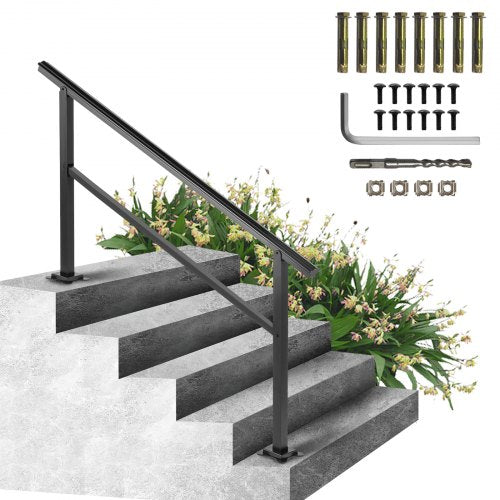 VEVOR Outdoor Handrail 165LBS Load Handrail Outdoor Stairs Aluminum Stair Handrail 60 x 35 Outdoor Stair Railing Transitional Range from 0 to 30 Staircase Handrail Fits 4-5 Steps with Screw Kit