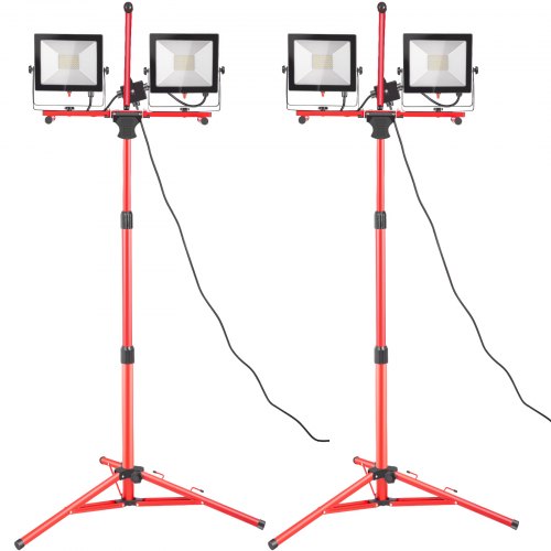 LED Work Light with Stand, 2PCS 10000 Lumen Dual-head LED Work Light with 27.6\'-68.1\' Adjustable and Foldable Tripod Stand, IP65 Waterproofed LED Tripod Work Light, with 5000 K Color Temperatu