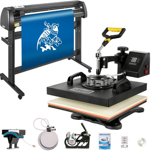 5 in1 Heat Press 15'x15' Vinyl Cutter Plotter 53' USB Port Sticker Print DIY