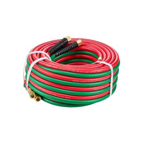 Oxygen Acetylene Hose, 1/4-Inch x 50FT Oxy Acetylene Hose with 9/16'-18 B Fitting, 300PSI T Grade Welding Cutting Torch Twin Hose, Compatible with Oxygen, Acetylene, Propane and Other Fuel Gases