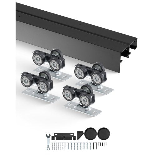Bypass Door Hardware, 4ft Heavy Duty Bypass Sliding Door Hardware Kit, Aluminum Alloy Sliding Closet Door Hardware Set with Finger Pulls, for 2 Door System, Fit Door Thickness 1 3/8 ' - 1 3/4'