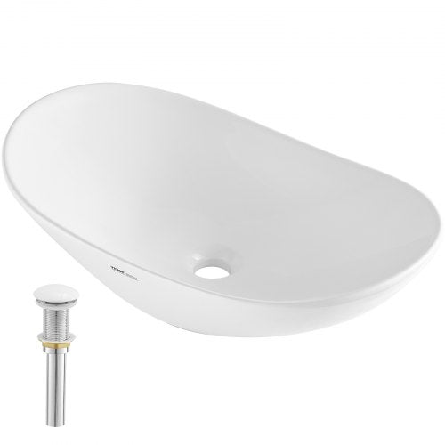 Oval Vessel Sink, 23.3' x 14.2' Bathroom Vessel Sink Bowl Countertop, White Ceramic Bathroom Sinks Above Counter, Bowl Sink with Modern Style, Well-Packaged for Bathroom, Hotel, Toilet, RV