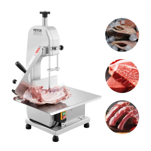 Commercial Electric Meat Bandsaw, 650W Stainless Steel Countertop Meat Sawing Machine, Workbench 12.4' x 18.1', 4.33 Inch Max Cutting Thickness, Frozen Fish Cutter for Rib Pork Beef