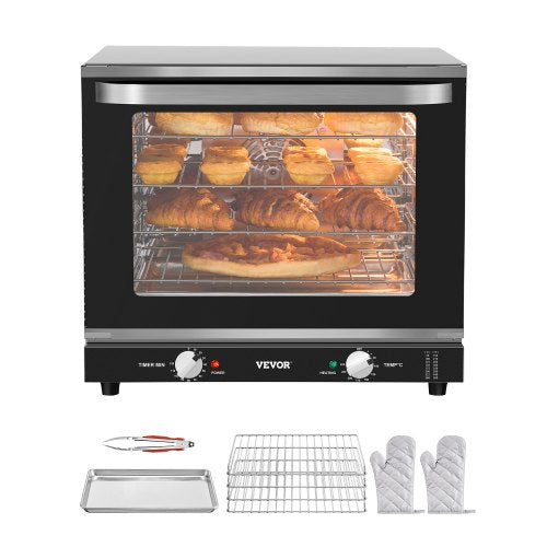 Commercial Countertop Oven, 66L 4-Tier Toaster Ovens with Tempered Glass Door, Wire Racks & Tray, 2800W Stainless Steel Baking Ovens for Restaurant Bakery (AC208~240V,60Hz, 6-20P Plug & Output)